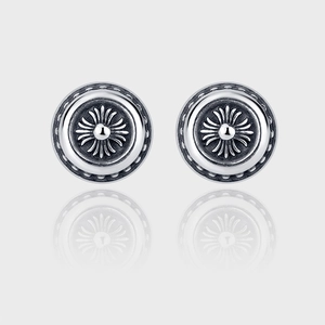 925 Sterling Silver Vintage Punk Round Cross Flower Stud Earrings For Women Gothic Distressed Oxidized Black Jewelry Gift