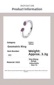 Detailed technical chart for S925 silver ring with purple cubic zirconia pavé