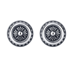 Retro 925 sterling silver gothic cross flower stud earrings with oxidized finish