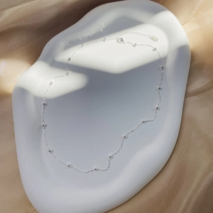 Collier Station de Perles en Argent Sterling S925 pour Femmes Minimaliste Élégant Chaîne à Billes Argent Bijoux Cadeau Quotidien