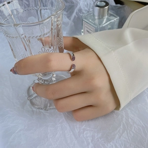Adjustable S925 sterling silver ring with sparkling rose red pavé crystals for women
