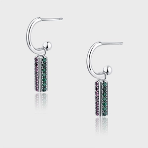 Orecchini Pendenti Coreani in Argento Sterling 925 con Strass Colorati a Colonna Rettangolare per Donna Gioielli Geometrici