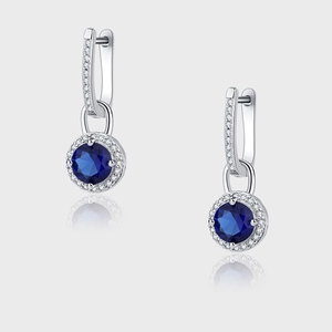 925 Sterling Silver Blue Zirconia Hoop Earrings For Women Round Inlaid Crystal Drop Earrings Elegant Wedding Party Jewelry