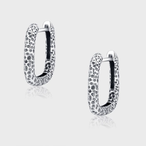 Vintage 925 Sterling Silver Geometric Hoop Earrings For Women Hammered Texture Oval Distressed Retro Metal Jewelry Accessories