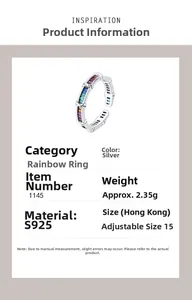 Detailed product specs of S925 sterling silver rainbow ring with size and weight info