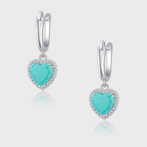 Boucles d'Oreilles Clous Coeur en Argent Sterling 925 pour Femmes Douces Boucles d'Oreilles Créoles en Forme de Coeur Incrustées de Strass Bleu Clair Bijoux