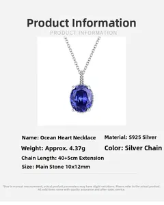 Detail specifications of Heart of Ocean necklace with 10x12mm blue crystal pendant