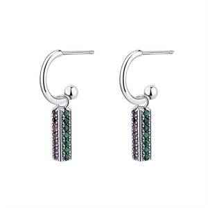 Orecchini pendenti in argento 925 con cristalli di zircone rettangolari colorati