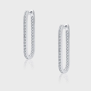 925 Sterling Silver Geometric U-Shaped Hoop Earrings Paved White Rhinestone French Vintage Style For Women Elegant Jewelry