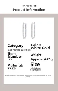 Detail view of S925 sterling silver U-shaped earrings with micro-pave cubic zirconia crystals
