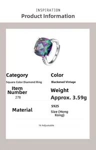 Makroaufnahme von S925 Sterling Silber Ring mit quadratischem buntem Zirkonstein