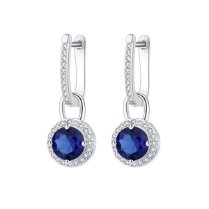S925 sterling silver drop earrings featuring round blue sapphire zircon stones