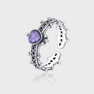 925 Sterlingsilber Herz Ring Für Damen Retro Gothic Lila Strass Krone Hohl Verstellbarer Fingerring Mode Schmuck