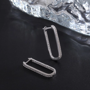 S925 sterling silver geometric U-shaped hoop earrings with sparkling pave zircon stones