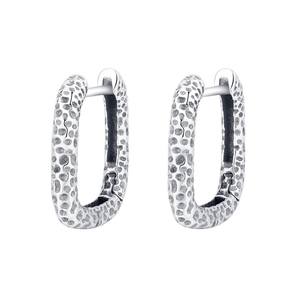925 sterling silver oval hoop earrings with hammered metal texture for women