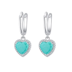 Boucles d'oreilles cœur exquises avec pierres turquoise et halo de zircon blanc en argent