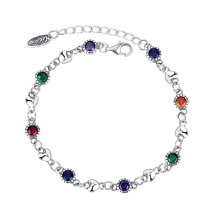 925 silver heart bracelet with colorful cubic zirconia and solid heart charms