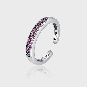 Bague Ajustable Ouverte en Argent Sterling 925 Vintage pour Femme Pavé de Strass Rose Double Rangée Bijoux de Mode