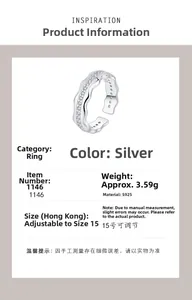 Detailed specs of S925 sterling silver wavy ring with zircon and adjustable band size