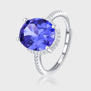 925 Sterling Silver Oval Purple Gemstone Halo Ring For Women Rhinestone Inlaid Adjustable Finger Ring Elegant Jewelry Gift