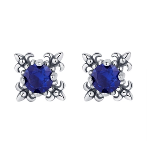 925 sterling silver gothic stud earrings featuring blue crystal and vintage floral design