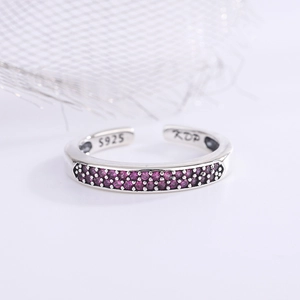 Bague réglable en argent 925 massif avec double rangée de zircons violets fins