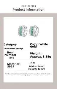 Detailed size specifications for 6x13mm S925 silver cubic zirconia square hoop earrings