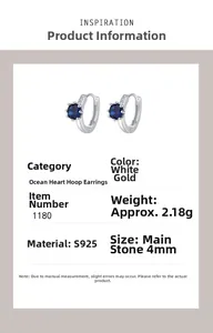 Details von S925 Sterlingsilber Creolen mit blauem Zirkonstein und 4mm Durchmesser