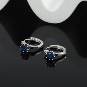 S925 Silber Creolen mit dunkelblauem Edelstein und kleinen Diamanten für Damen