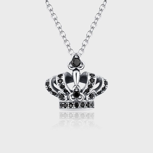 Vintage 925 Sterlingsilber Kronen Anhänger Halskette Für Damen Retro Oxidiert Schwarz Strass Eingelegt Schmuck Geschenk