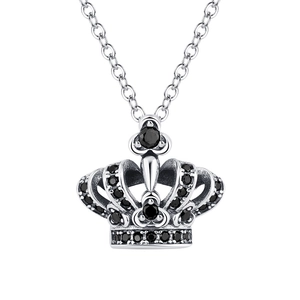 S925 Sterling Silber Krone Anhänger Kette mit schwarzem Zirkon und Vintage-Oxidation