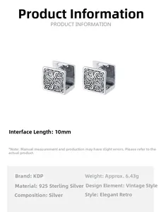 Detailed view of square 925 sterling silver earrings with cloud engraving and dimensions