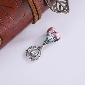 Pendentif montgolfière en argent S925 avec cœur arc-en-ciel, breloque cerf et zircons