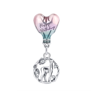 Pendentif cœur arc-en-ciel en argent S925 avec motif de cerf et texte Happy Birthday