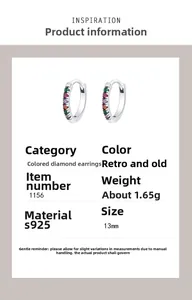 Détail de créoles arc-en-ciel en argent S925 avec zircons colorés et taille de 13 mm