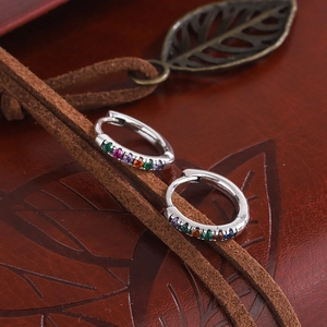 Créoles arc-en-ciel vintage en argent S925 avec pierres de zircon colorées