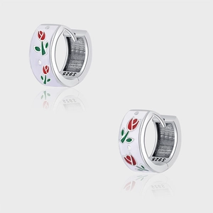 925 Sterling Silver Tulip Flower Hoop Earrings Retro Enamel Floral Ear Buckle Small Exquisite Ear Jewelry For Women Gift