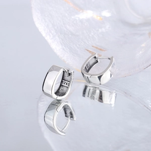 Polished 925 sterling silver hoop earrings with a sleek minimalist square-round design