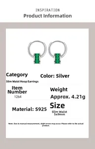 S925 sterling silver hoop earrings with green zircon waist pendant weighing 4.21g