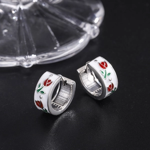 Elegant S925 sterling silver tulip flower earrings with white enamel finish for women