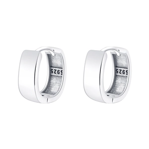 Polished S925 sterling silver hoop earrings with clear hallmark engraving on white background