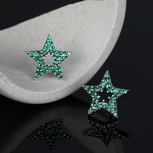 Vintage S925 sterling silver star stud earrings featuring micro-set green zircon stones