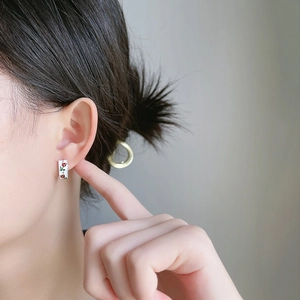 Elegant S925 silver tulip earrings with vintage red rose patterns on a white enamel base