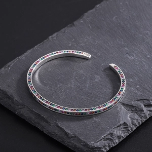 925 silver open cuff bracelet with vibrant multi-color rainbow cubic zirconia stones