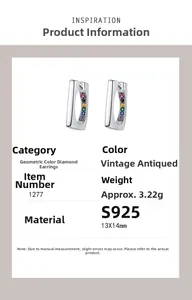 Detail of S925 silver U-shaped earrings featuring multi-color zircon stones