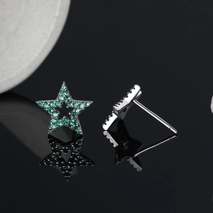 Vintage S925 sterling silver star stud earrings with pave green zircon inlay for women