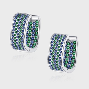 S925 Sterling Silver Square Hoop Earrings For Women Blue Green Zirconia Geometric Ear Buckles Micro Inlaid Luxury Fashion Jewelry