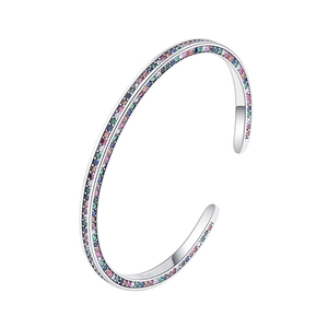 925 sterling silver open bangle with rainbow pavé cubic zirconia gemstones