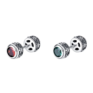 Boucles d'oreilles rétro en argent S925 avec zircons rouges et verts sertis