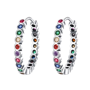 S925 sterling silver hoop earrings with vibrant colorful cubic zirconia gemstones